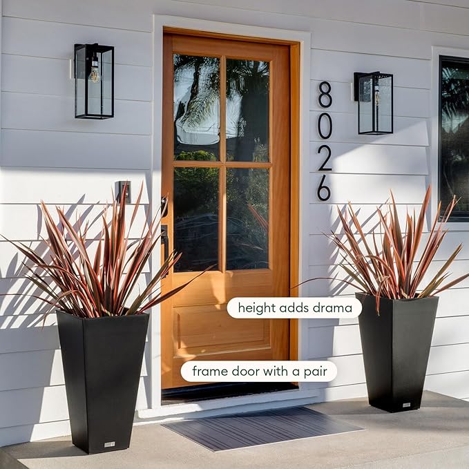 Veradek V-Resin Indoor/Outdoor Taper Planter (26 inch-2 Pack, Black)