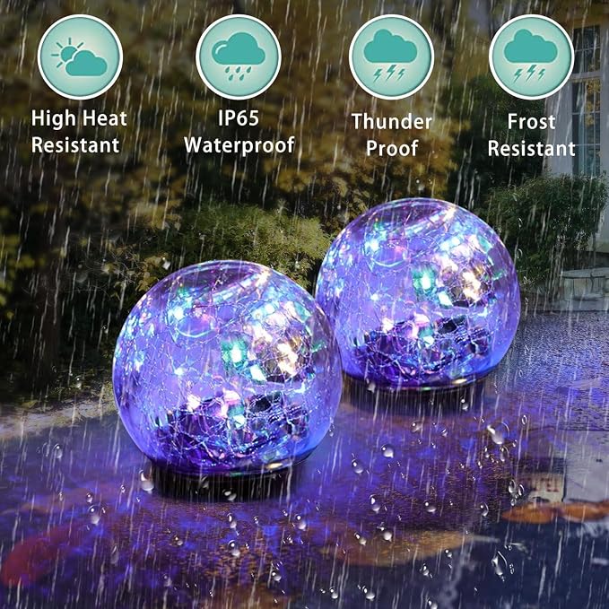 SyouHome Solar Garden Lights Outdoor Waterproof, 4 Pack LEDs Cracked Glass Ball Light, Ground Landscape Garden Decor, Solar Globe Decorative for Pathway/Patio/Lawn/Yard (Multicolor)