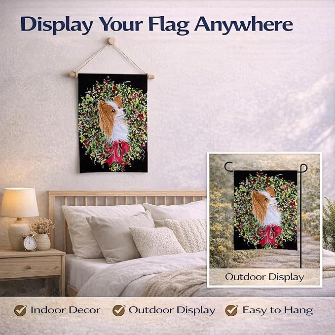 Caroline's Treasures SS8953GF Christmas Wreath Papillon Garden Flag Mailbox Flag Decorative Yard Flag Banner Outside Patio Artwork Yard Flower Beds, Garden Size, Multicolor