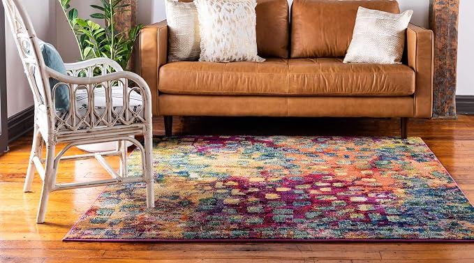 Unique Loom Jardin Collection Colorful, Vibrant, Abstract, Modern Area Rug (8' 0 x 8' 0 Square, Multi/ Blue)