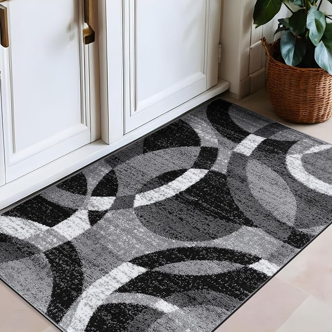 Rugshop Abstract Circles Contemporary High Traffic Area Rug Gray 2'7" x 4' | Rectangular, Size 2'7" x 4', Living Room, Bedroom, Dining Room, Home Office, Kitchen, Entryway, Hallway, Nursery, Kids Room