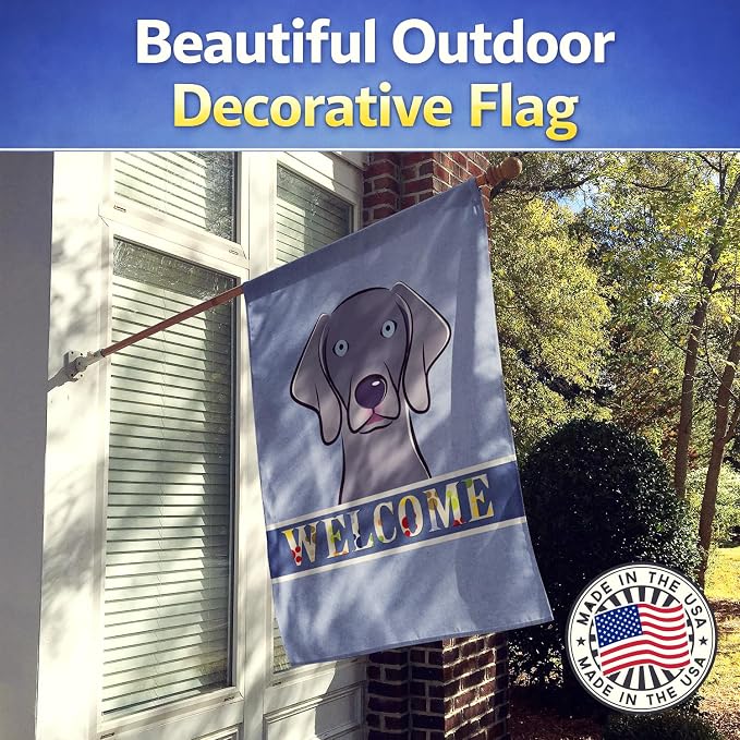 Caroline's Treasures BB1417CHF Weimaraner Welcome House Flag, Blue Large Porch Sleeve Pole Decorative Outside Yard Banner Artwork Wall Hanging, Polyester, House Size, Multicolor