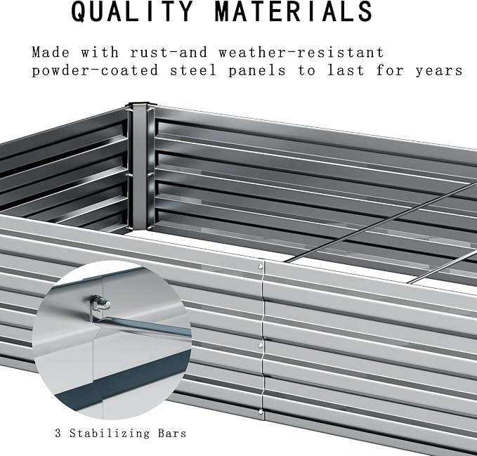 2PCS 8x2x1ft Galvanized Raised Garden Kit,Metal Planter Box,Silver | Outdoor Elevated Metal Planter Box For Vegetables, Flowers & Herbs. Rustproof Galvanized Steel, Open Drainage, Easy Assembly