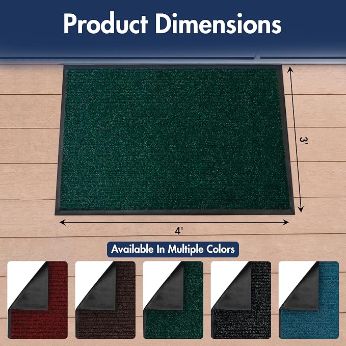 Notrax 109 Industrial Door Mat, 3' x 4' Entrance Mat, Heavy Duty Commercial Rugs for Entryway, Welcome Lobbies, Garage, and Mudroom, Made in the USA, Hunter Green, Brush Step 109S0034GN