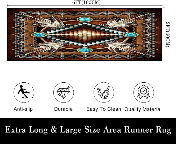 Southwestern Runner Rug 2x6 Hallway Rug Rustic South Western Aztec Tribal Native American Indian,Vintage Area Rugs Non Slip Washable Runner Carpet Throw Accent Carpets for Entryway Kitchen Bedroom
