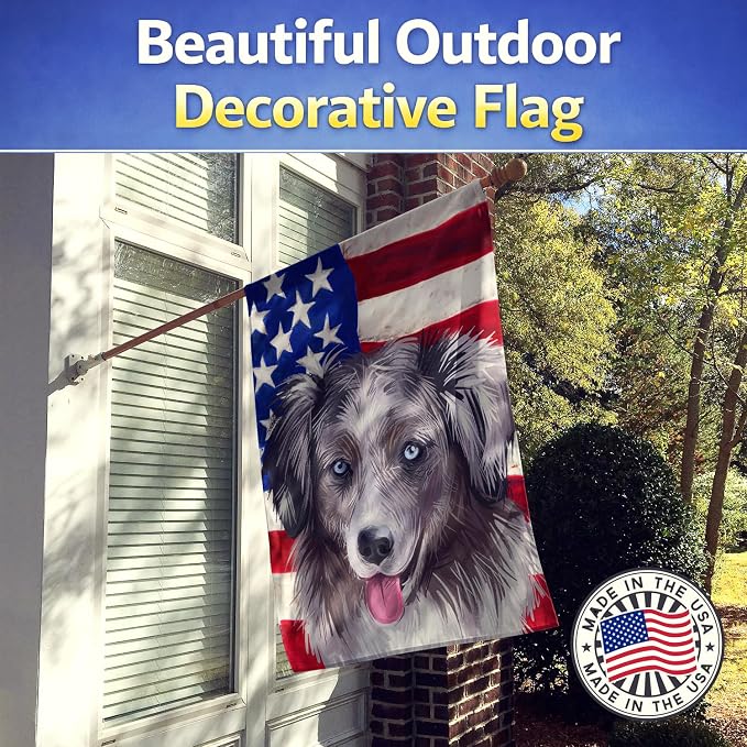 Caroline's Treasures CK6615CHF Miniature American Shepherd American Flag House Flag Large Porch Sleeve Pole Decorative Outside Yard Banner Artwork Wall Hanging, Polyester, House Size, Multicolor