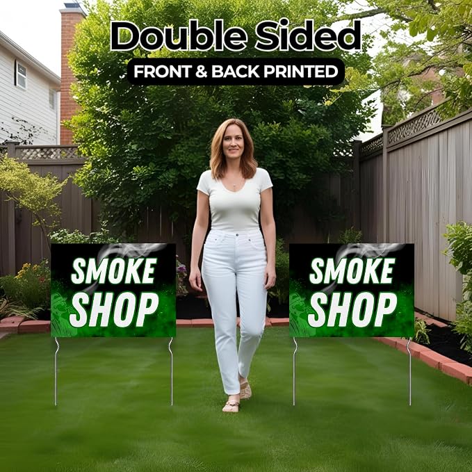 Smoke Shhop Yard Sign by DC | 24"x18" Double Sided Conv. Store Garden Sign with 13” Metal Stakes | Outdoor Signs Waterproof for Lawn, Patio, Sidewalk & House | Set of 3 | Made in USA