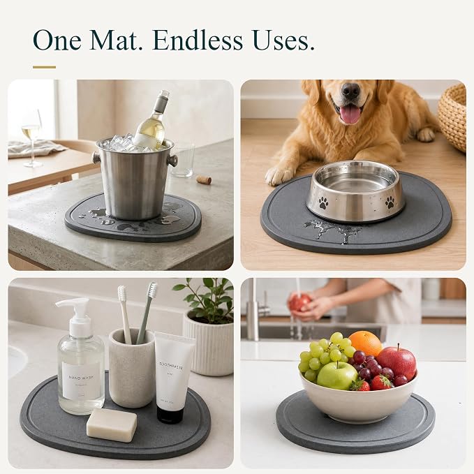 8 Inch 6 Pcak Diatomite Plant Saucers for Indoors Outdoors, Flower Plant Pot Saucers Drainage Trays to Catch Water, Diatomaceous Earth Planter Plates Water Catcher Drip Trays, Stone Dark Grey