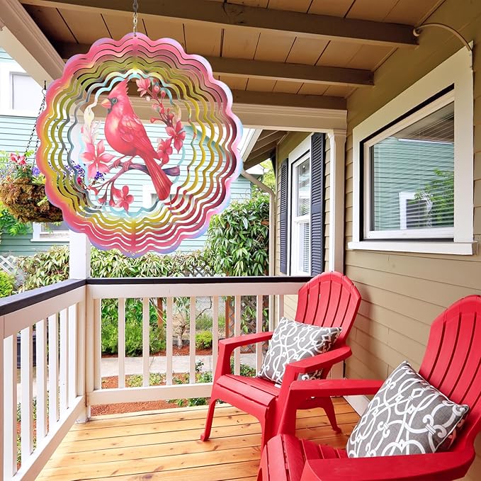 Wind Spinners Outdoor Cardinal Bird - Birthday Gifts for Women Mom, Hanging Wind Sculptures 12 inch 3D Wind Spinner for Garden Decor for Outside, Garden, Patio, Yard