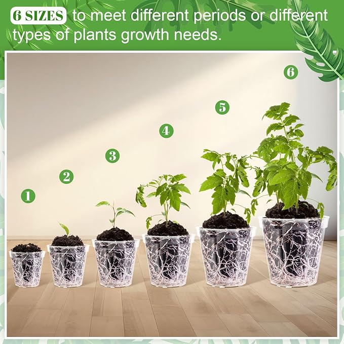 Vesici 6 Pcs 4/5/6/7/8/9 Inch Large Thickened Clear Nursery Pots Variety Pack Plant Pots with Drainage Holes Planters for Indoor Plants Flexible Transparent Plastic Plant Bottle Succulents