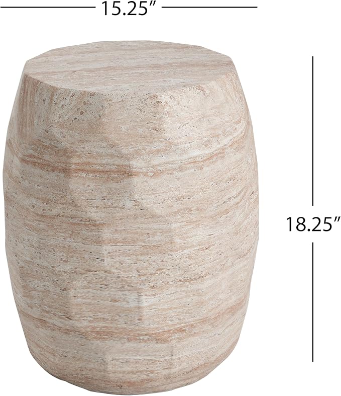 Christopher Knight Home Jaym 18.25" H Indoor Outdoor Accent Side Table, Patio Decorative End Table, Polygon Lightweight Concrete Garden Stool for Patio Balcony & Garden Decor, Travertine