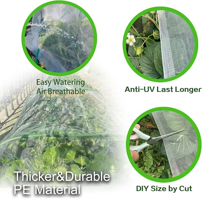 Garden Netting 10x33Ft, Ultra Fine Plant Cover, Insect Netting Barrier Mesh for Plants Vegetables Fruits Flower, Row Covers Raised Bed Protection Net, Birds Animals Screen