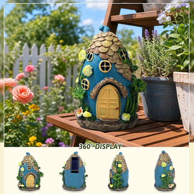 Fairy Garden House with Solar Light,Outdoor Figurine Lights Garden Statues,Yard Decorations Outdoor Fairy Garden Accessories,Decor Gifts for Mom Women (Wind Dragon)