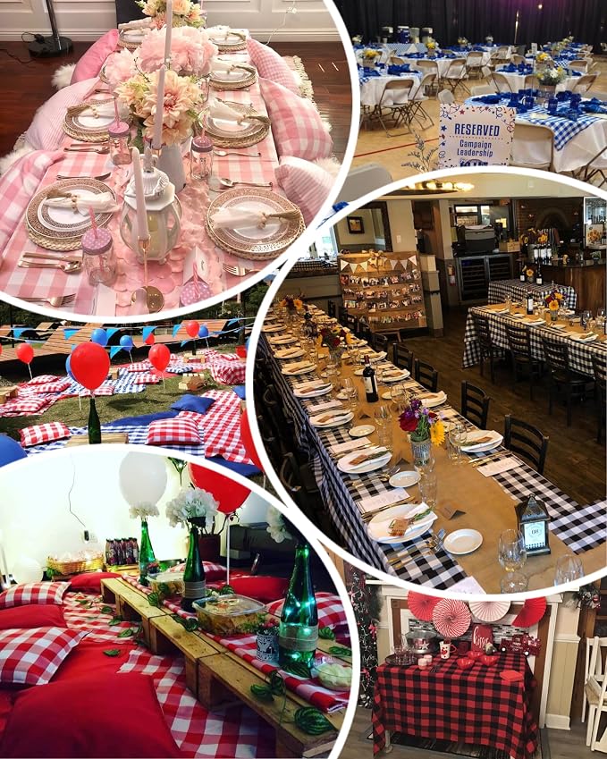 Waterproof Plaid Tablecloth Fabric - Square 25x25 Inch Classic Gingham Checker Buffalo Table Cover for BBQs, Parties