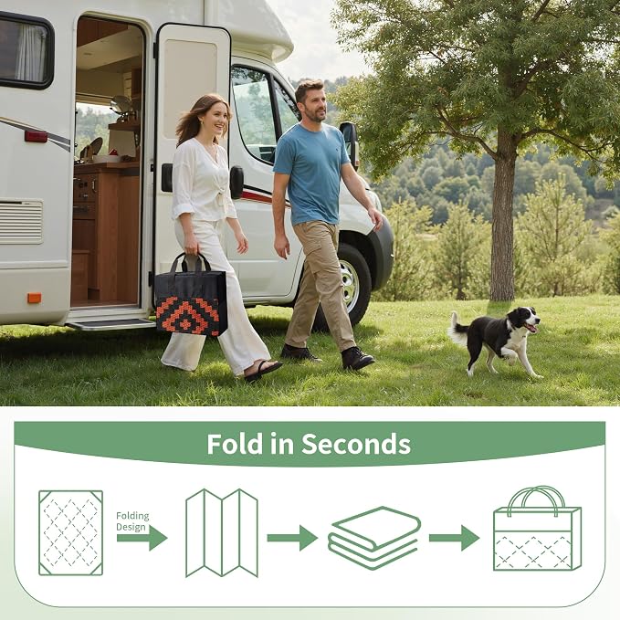 GENIMO Outdoor Rug for Patio, 6'x9' Fall Reversible Plastic Straw Rugs, Waterproof Halloween RV Camping Mat Lightweight Carpet for Camper, Balcony, Deck, Backyard, Picnic, Black Orange