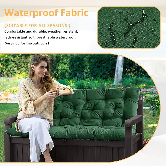 Swing Replacement Cushions for Outdoor: 2-3 Seater Waterproof Porch Bench Cushion with Backrest and Ties - 4" Thick Swing Cushion for Garden Patio Backyard Loveseat