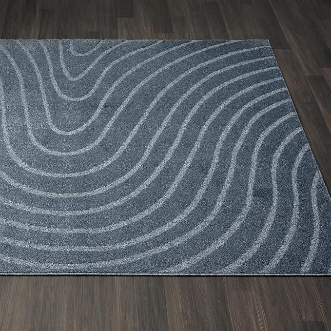 LUXE WEAVERS Modern Geometric Wave Blue 6x9 Area Rug