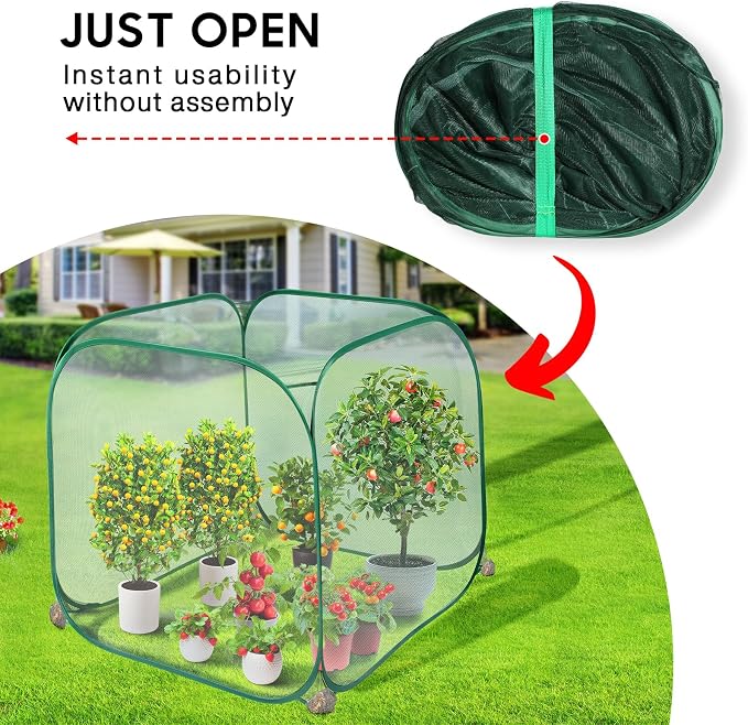 Pop Up Mesh Plant Cover, 35.4x35.4x38.2 Inch No Build Garden Netting Protection Against Insects, Raised Bed Cover for Barrier Against Insects for Vegetable Plant Fruit Animals