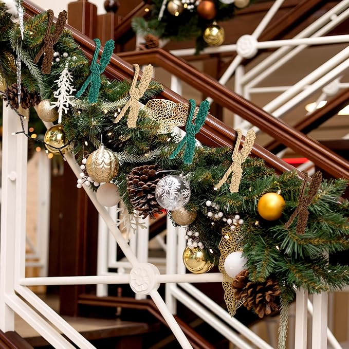 Zhengmy 16 Pcs 20 Inches Christmas Garland Ties Christmas Decorative Twist Ties for Banister Reusable and Flexible Twist for Xmas Home Decorations Holiday Craft Wrapping (Brown Green Beige)