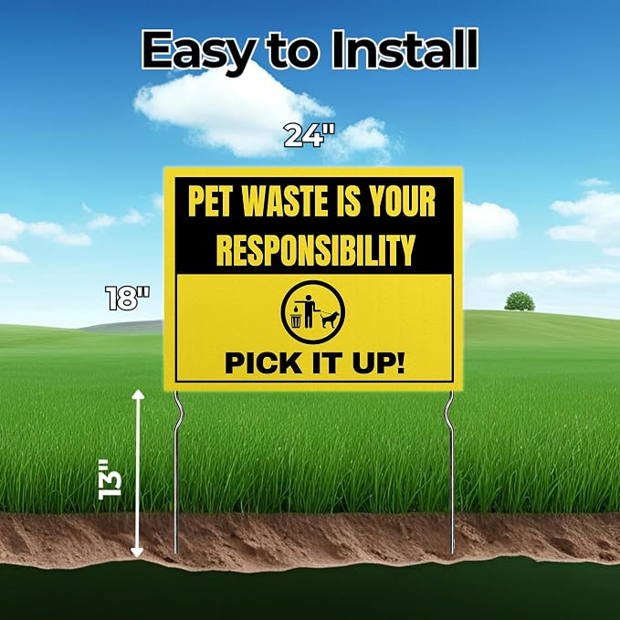 Pet Waste is Your Responsibility – Pick It Up! Yard Sign by DC | 24"x18" Double Sided Pets Garden Sign with 13” Metal Stakes | Outdoor Signs Waterproof for Lawn, Patio, Sidewalk & House | Set of 5
