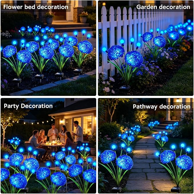 Solar Garden Lights, 8 Pack Blue Solar Swaying Firefly Lights With Flowers, Waterproof Blue Flowers Light Outdoor for Garden Patio Yard Pathway Fall Decoration, Gifts for Women Mother's Day