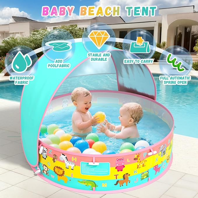 Baby Pool with Canopy, Foldable Kiddie Pool, Pop Up Toddler Pool with Shade-Collapsible Beach Pool for Baby, Portable Summer Water Play for Indoor Outdoor Backyard Beach