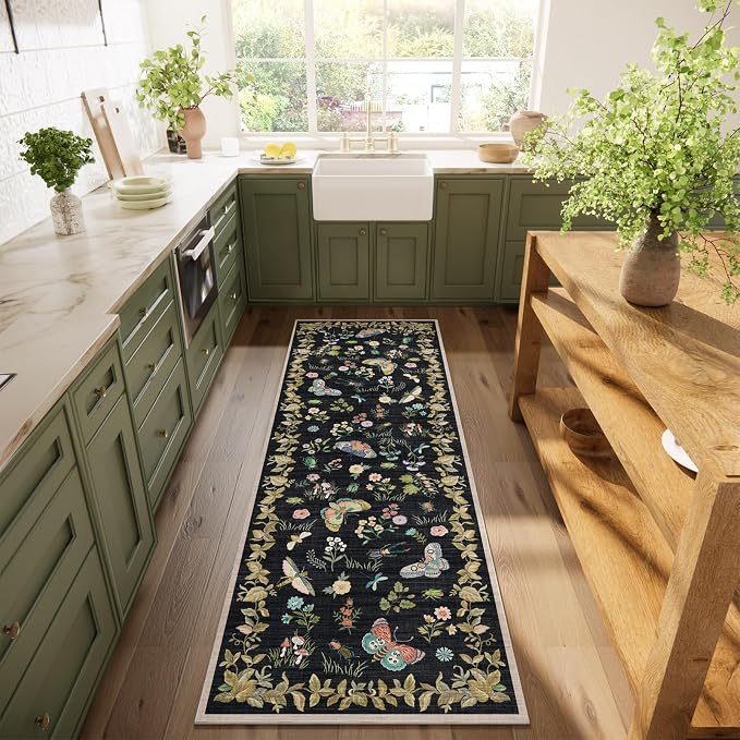 Washable Runners for Hallways Kitchen Rugs: 2'6"x8' Runner Rug Stain Resistant Non Slip Low Pile Soft Carpet Runners Rug for Bedroom Hallway Indoor Entryway Kitchen Laundry Room Farmhouse