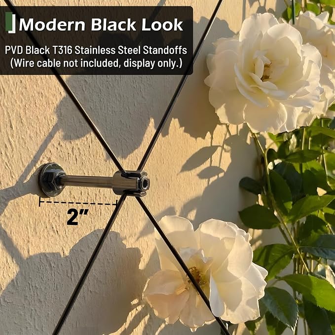 20-Set Black Wire Trellis for Climbing Plants Outdoor, Wall Trellis Kit for 5/64"(2mm) Wire Ropes, T316 Espalier System for Fence and Garden DIY Projects (Hubs Only, Without Cable)