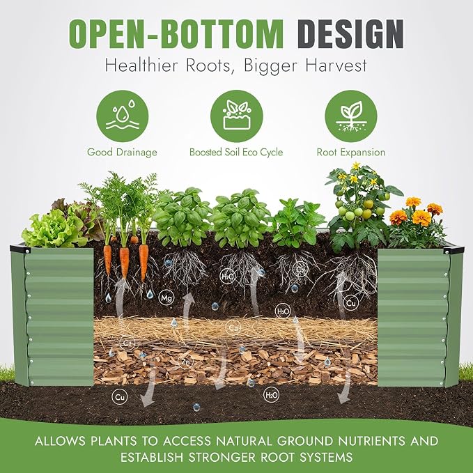 INNO STAGE 6x3x2ft Galvanized Raised Garden Bed, Raised Garden Bed Kit-Metal Planter Box Outdoor, Planting for Vegetables, Fruits, Herbs, Flowers, OliveGreen