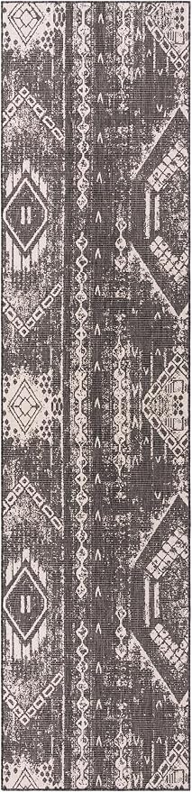 Unique Loom Outdoor Bohemian Collection Area Rug - Anthro (3' 3" x 14' 1" Runner, Charcoal Gray/ Ivory)
