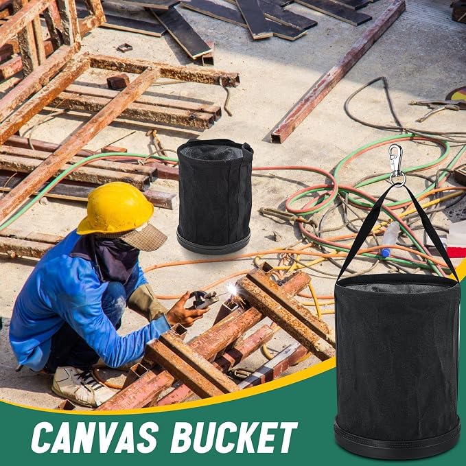 4 Pack Canvas Bucket 15" x 12" Heavy Duty Lineman Tool Bag with Plastic Bottom & Metal Hook Electrician Tool Organizer for Jobsite Use, Load Rated up to 150 Pounds (Black)
