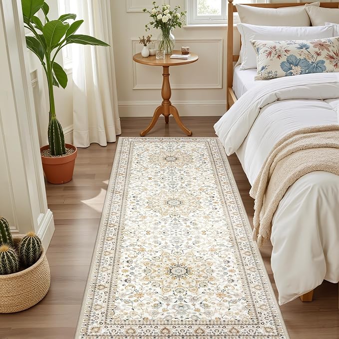 Hallway Runner Rug: 2.6x8 Kitchen Boho Rugs for Living Room Beige | Runner Rug Hallway Washable Rug No Slip Soft Bedroom Rug Indoor Floor Stain Resistant Carpets for Entryway, Laundry, Bathroom