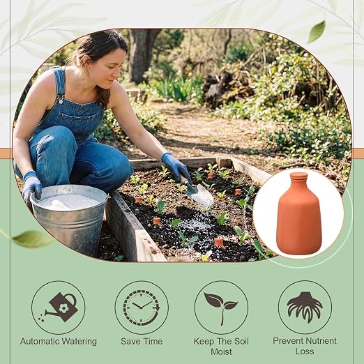 DoubleFill 1 Pcs 100 oz Ollas Terracotta Watering Pots Self Watering Planter Insert Terracotta Globes Clay for Outdoor Indoor Garden Plants, Easy to Refill