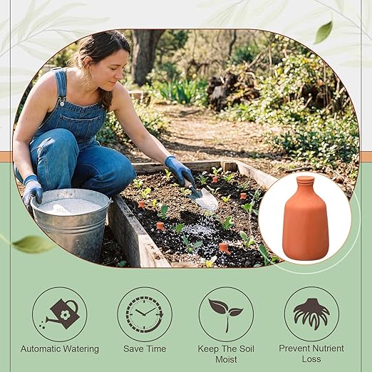 DoubleFill 1 Pcs 150oz Ollas Terracotta Watering Pots Self Watering Planter Insert Terracotta Globes Clay for Outdoor Indoor Garden Plants, Easy to Refill