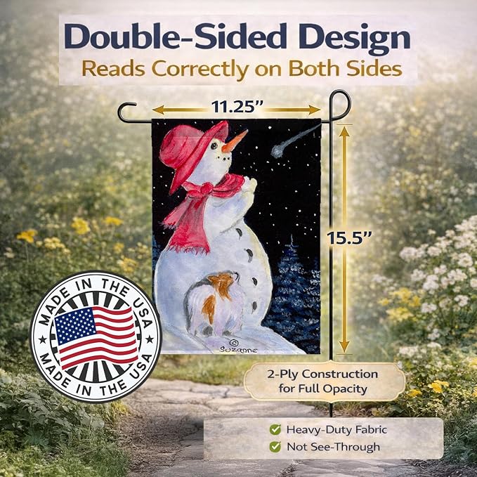 Caroline's Treasures SS8793GF Snowman with Papillon Garden Flag Mailbox Flag Decorative Yard Flag Banner Outside Patio Artwork Yard Flower Beds, Garden Size, Multicolor