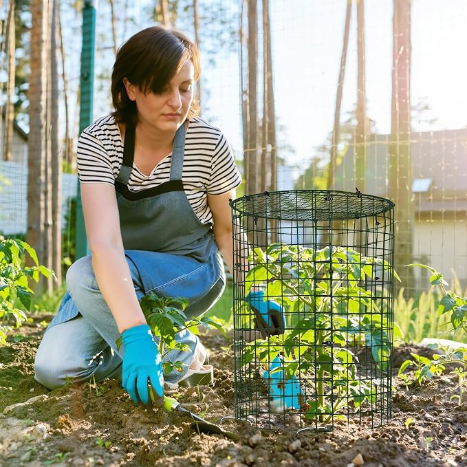 Unves 5 Set Garden Plant Protectors from Animals -12" x 14" Metal Plant Cages for Outdoor Plants, Wire Mesh Plant Covers Keep Animals Away from Your Garden's Flower Vegetable