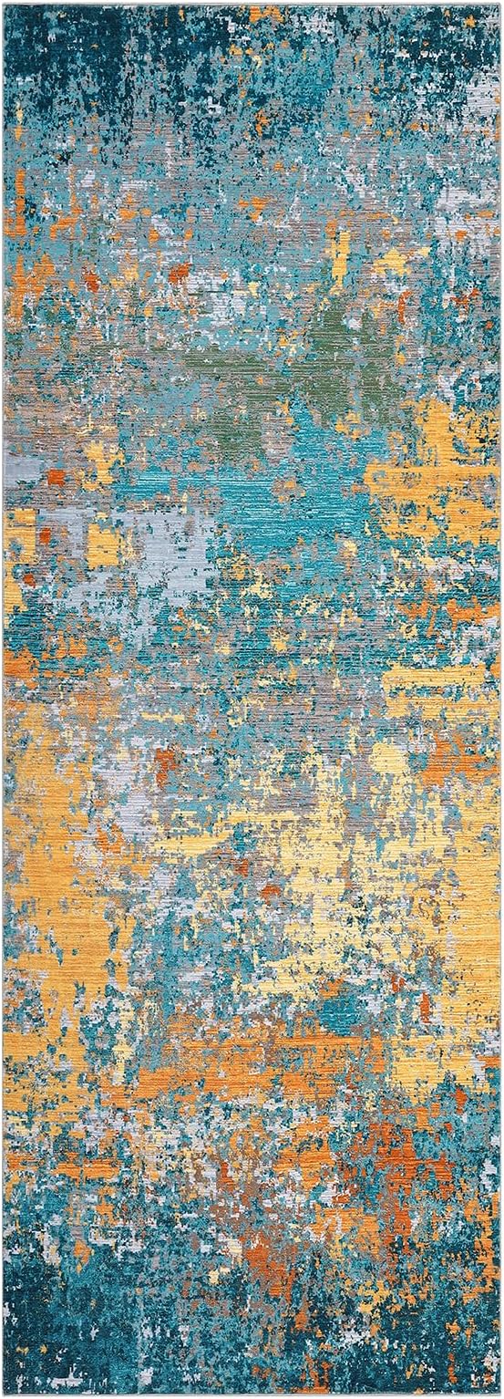 ROYHOME Modern Abstract 2x7 Runner Rug Washable Non Slip, Multi Color | Stain Resistant Rug for Hallway Kitchen Bedroom Non Shedding Low Pile Indoor Floor Cover