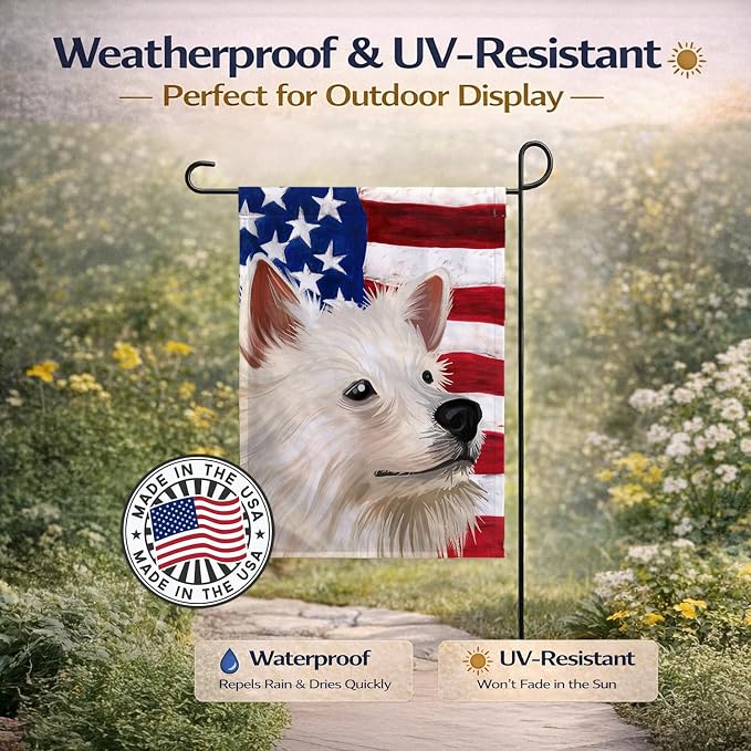 Caroline's Treasures CK6568GF Indian Spitz Dog American Flag Garden Flag Mailbox Flag Decorative Yard Flag Banner Outside Patio Artwork Yard Flower Beds, Garden Size, Multicolor