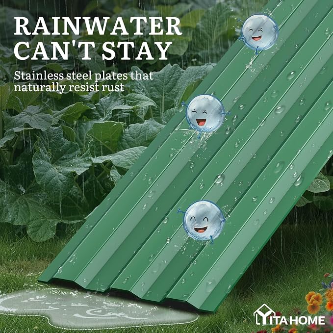 YITAHOME 12x4x1ft Large Raised Garden Bed Kit, Galvanized Metal Planter Box with Gloves, Ground Nails, Support Rod, Outdoor Above Ground Planters for Plants Vegetables Flowers, Green