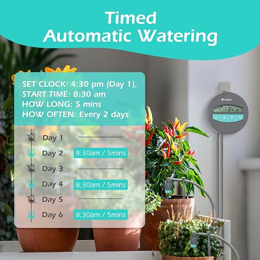 ZEEGO Automatic Plant Waterer for Up to 10 Potted Plants, No Faucet Required Drip Irrigation System, Battery or AC Powered Automatic Watering System for Indoor & Outdoor Gardens, Vacation Plant Care
