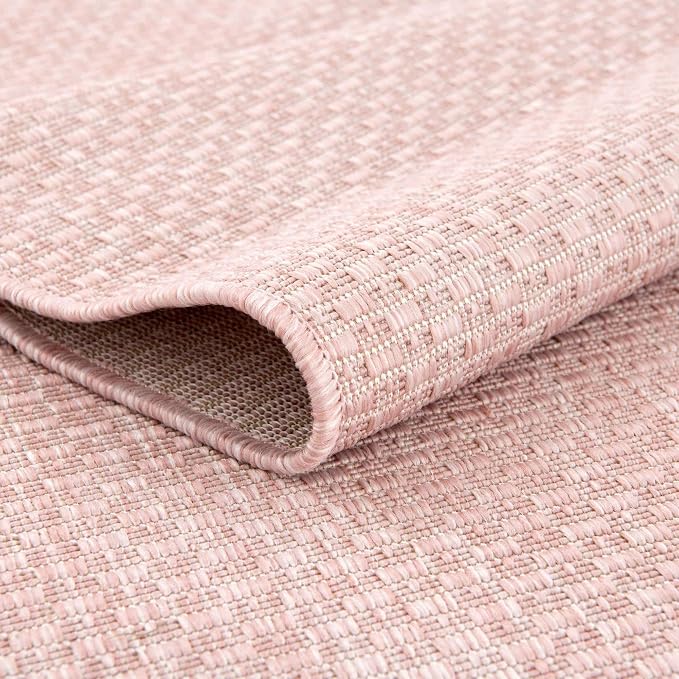 Unique Loom Collection Casual Transitional Solid Heathered Indoor/Outdoor Flatweave Area Rug (2' x 8' Runner, Whisper Pink/Ivory)