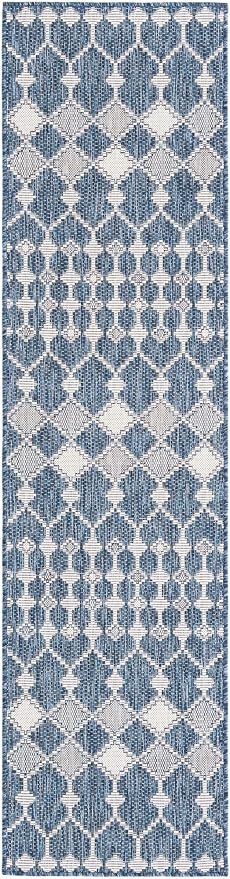 Unique Loom Outdoor Trellis Collection Area Rug - Traliccio (2' x 7' 10" Runner, Blue/ Ivory)