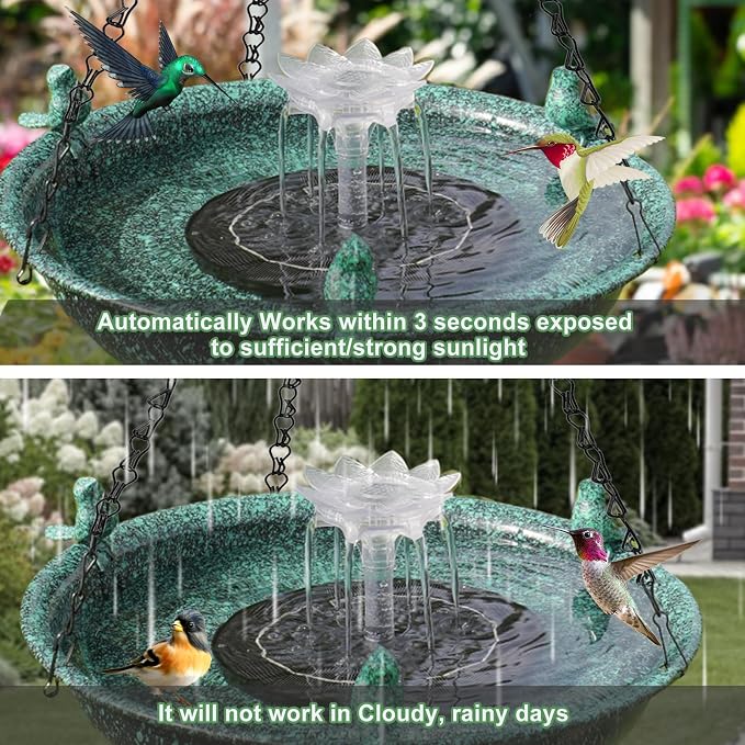 Hanging Bird Bath with Fountain,Metal Hanging Bird Bath for Outside,Outdoor Bird Bath Bowl for Garden Patio Decor