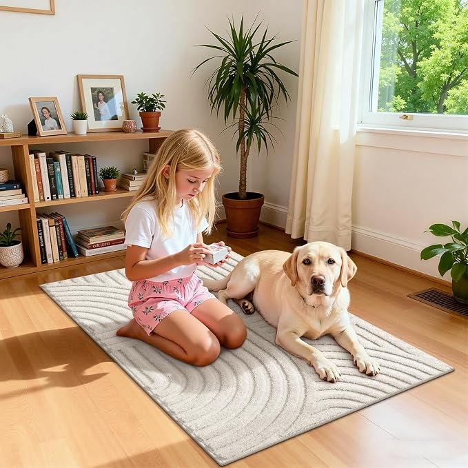 Pauwer 2x3 Area Rugs for Living Room, Modern Non Slip Washable Rug, Beige | Arch Pattern, Soft Fluffy, Neutral, Boho Accent, Solid Color Floor Carpet, For Kids Room Dining Room Nursery Entryway