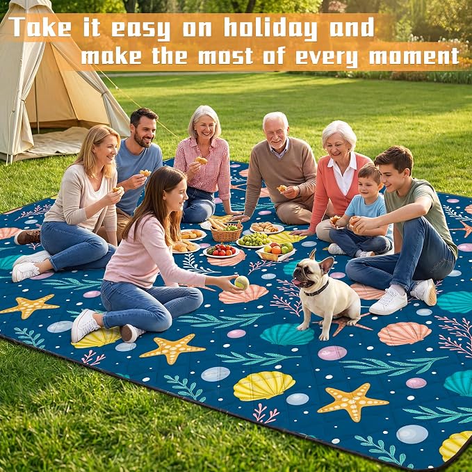 79" x 118" Picnic Blanket Extra Large,Waterproof Sandproof Foldable Outdoor Blanket Beach Blanket Ocean Picnic Mat for Camping,Lawn,Park(Shell)