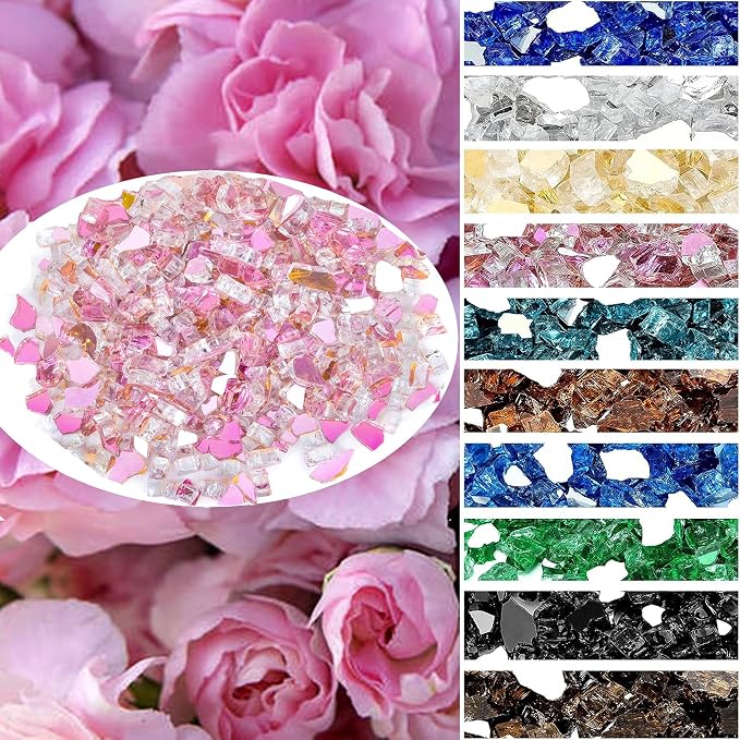 Onlyfire 10 lbs Fire Glass Rocks 1/2 Inch, Reflective Tempered Glass for Propane Fire Pit & Gas Fireplace, High Luster Firepit Glass Stones for Fire Table, Rose Gold (Multicolor Options Available)