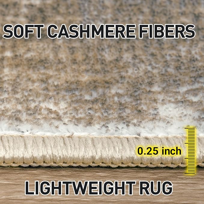 9x12 Area Rugs for Living Room: Washable Abstract Brown White Carpet | Non-slip TPE backing makes this washable soft low-pile rug safe & durable, Pet-friendly decor for dining room,nursery,office