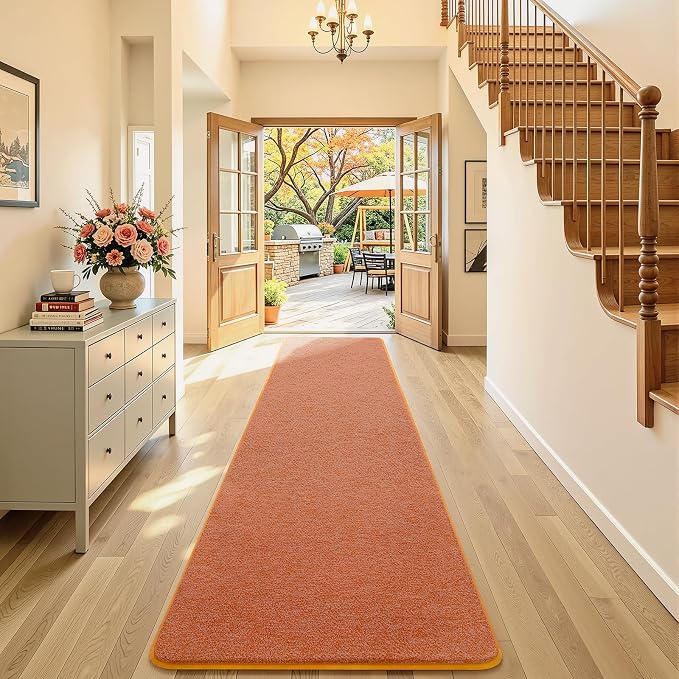 AROGAN 2x10 Runner Rug for Hallway, Long Runner Rugs Non Slip, Orange | Soft Washable Memory Foam Carpet for Bedroom, Non Slip Backing Runners Rug for Hallways, Kitchen, Bathroom, Entryway Home