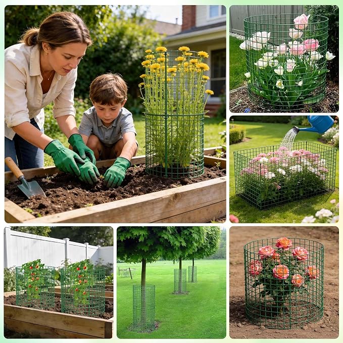 6 Pack Plant Protectors from Animals | 18PCS 13"x13" Metal Wire Mesh Garden Plant Cages for Gardening Supplies | Chicken Wire Cloche Plant Protectors for Rabbits Chickens Ducks