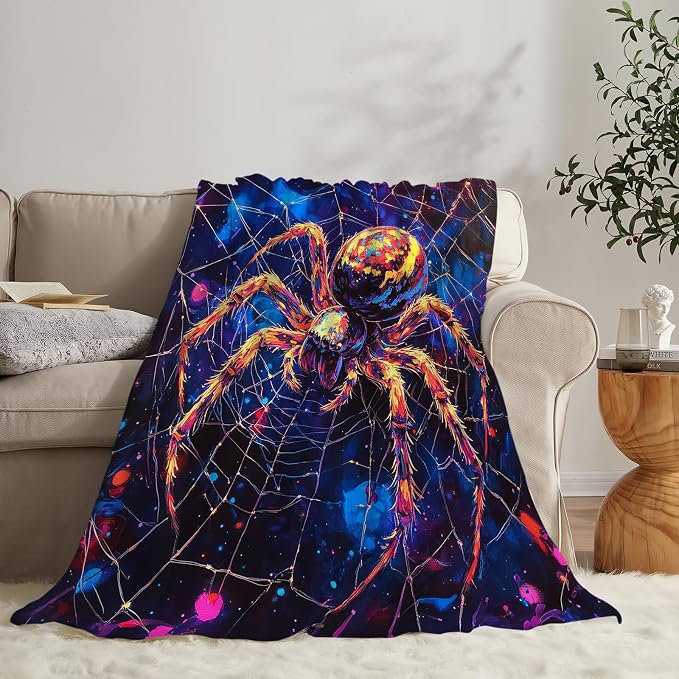 Spider Throw Blanket Spider Web Gifts for Dad Men Boys Plush Cozy Flannel Fleece Fuzzy Party Blankets 60"X50"